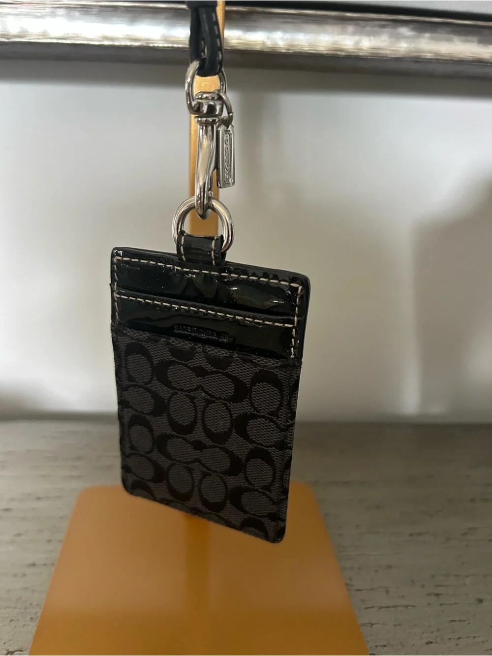 Coach Black Signature Card Holder with Lanyard NWOT UNISEX